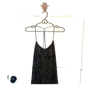 Black, Spaghetti strap top w/ metallic gold detail